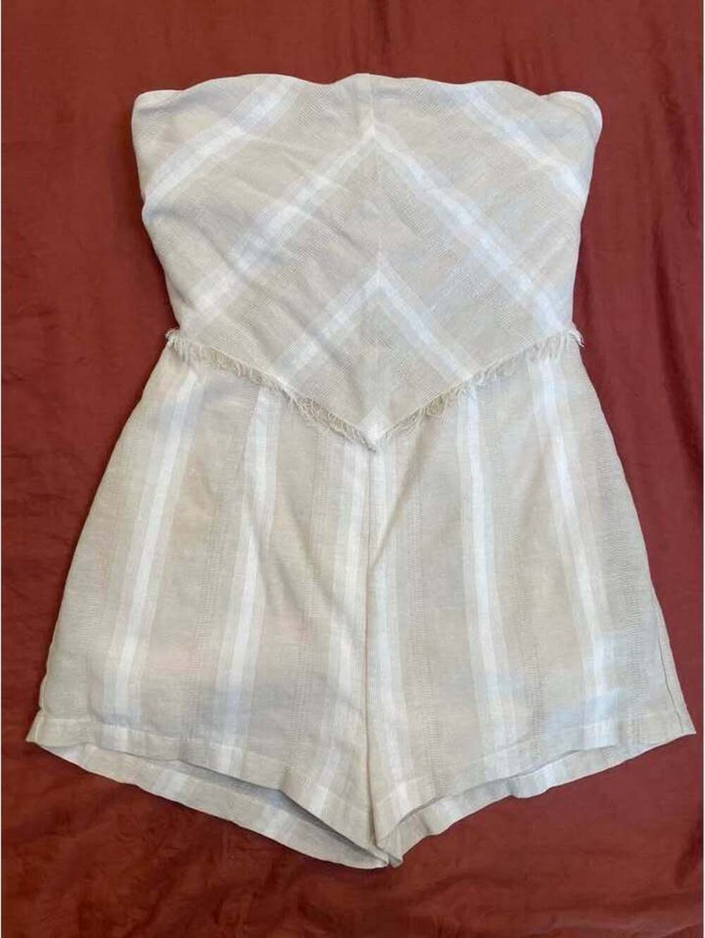 Stripped White/Beige Romper Tie in the back Natural Material Size M